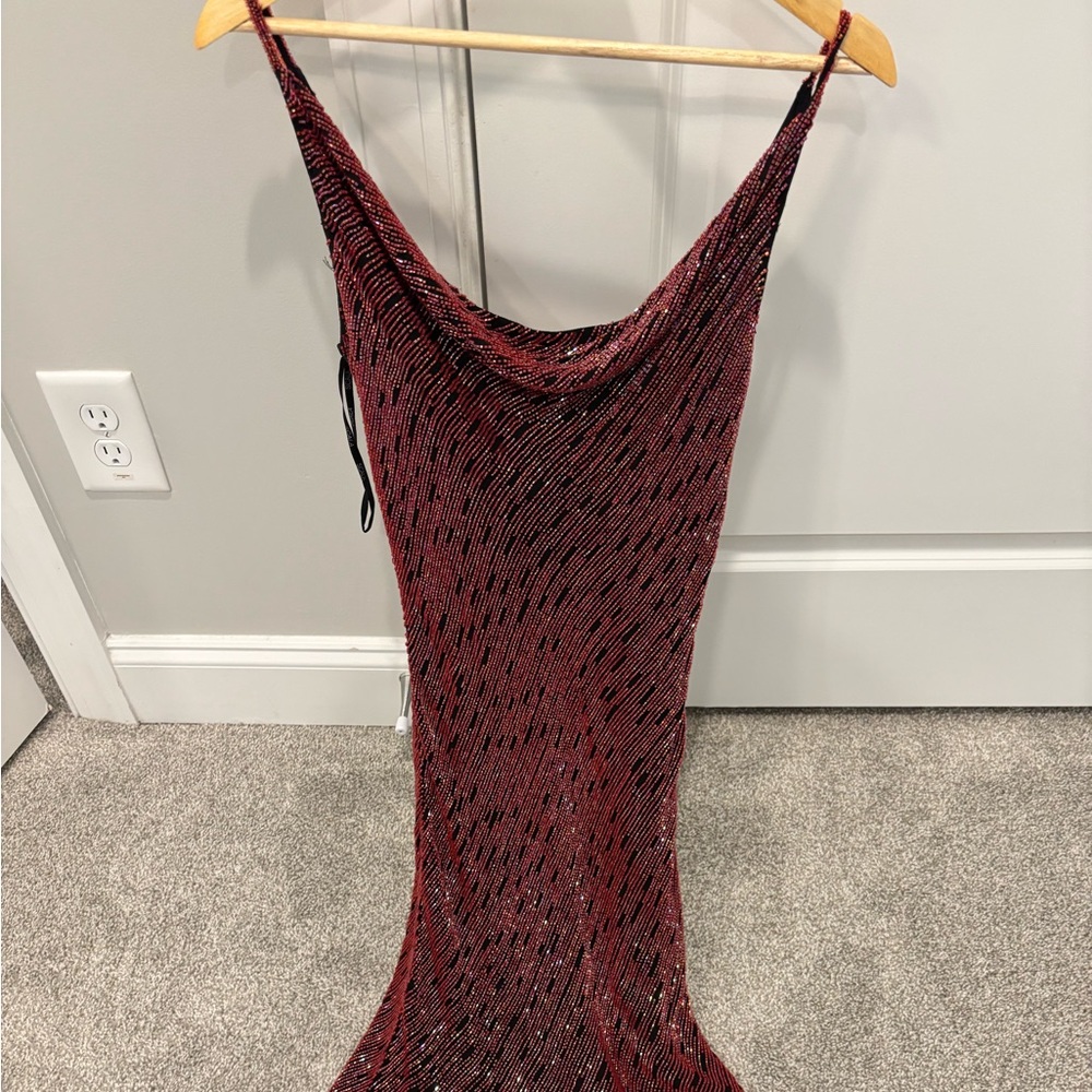 Red and Black Beaded Scala Dress